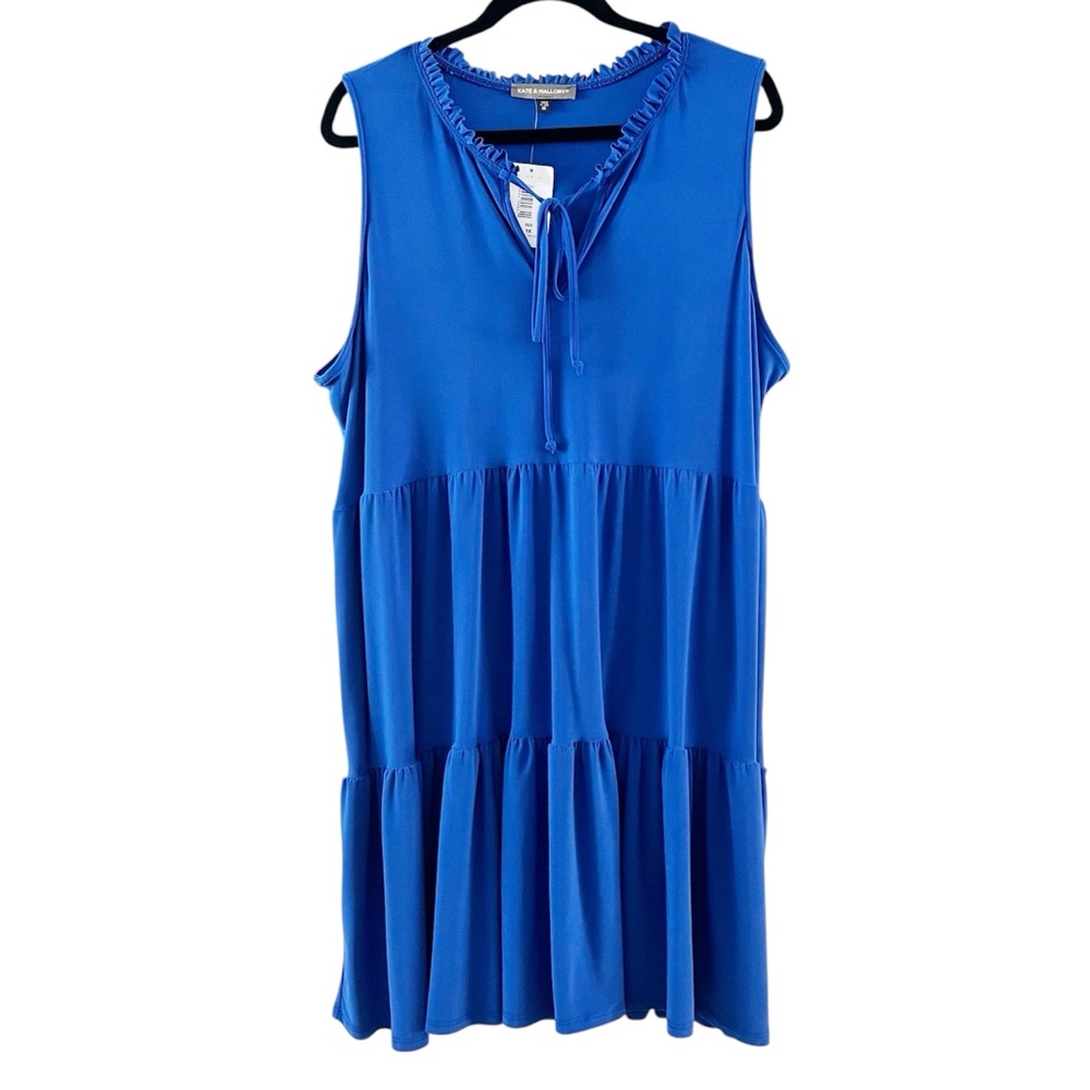 Kate & Mallory dress 1X blue tiered short tie front sleeveless v‎ neck NWT